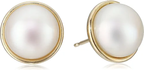 Vista 3 de 14K Amarillo Oro Diseño de bisel 9,510mm Blanco Agua dulce Cultivadas Perla Colgante Collar y Stud arete Joyería Set