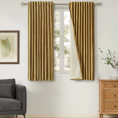 Vista 46 de Cortinas opacas de terciopelo de felpa negras de 63 pulgadas de largo para dormitorio, juego de 2 paneles de forro con bolsillo para barra, pestaña