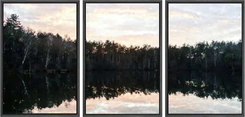 Vista 43 de SIGNWIN Lienzo enmarcado para pared, juego de arte nublado de tormenta, cielo, bosque otoñal, árboles, rústico, naturaleza, fotografía, realismo