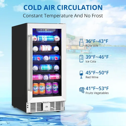 Vista 5 de Towallmark Refrigerador de bebidas, refrigerador de bebidas de 3.2 pies cúbicos Capacidad de 115 latas, enfriador de bebidas pequeño con compresor