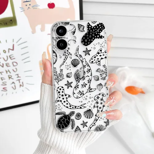 Vista 4 de NITITOP Funda para iPhone 17 Clear Sea Animal - Tortuga Negra negro (Black Turtle)