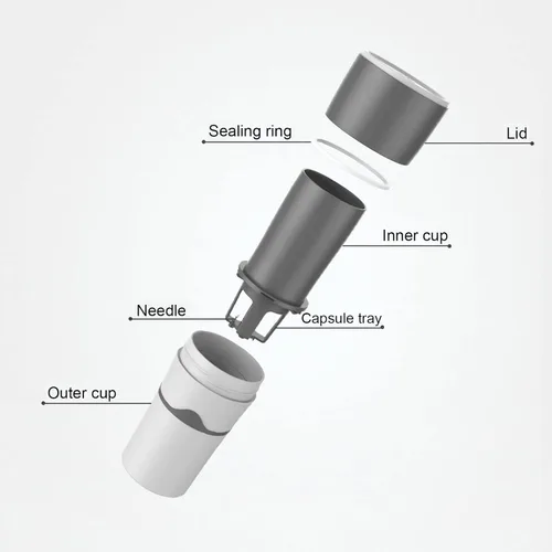 Vista 5 de Cafetera portátil, máquina de una sola porción, prevención de fugas laterales de 360 grados, goteo manual para viajes, camping, oficina, uso Gris