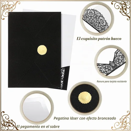 Vista 3 de PerKoop Juego de 100 invitaciones de boda cortadas con láser de 5 x 7 pulgadas con sobres y calcomanías de sello de cera, kit de tarjetas