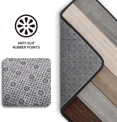 Vista 3 de Tapete de cocina con estampado de tablero de madera para piso, tablones marrones rústicos, acolchado, antifatiga, lavable, tapete de espuma