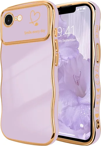 Vista 39 de LCHULLE - Funda para iPhone Air, linda para mujeres y niñas, con forma de onda, color azul bebé Luxury Plating Curly Wavy Frame with Love Heart