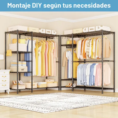 Vista 4 de Perchero Ulif F7, perchero de ropa resistente, percheros para colgar ropa, 6 niveles, estante de almacenamiento portátil independiente para armario