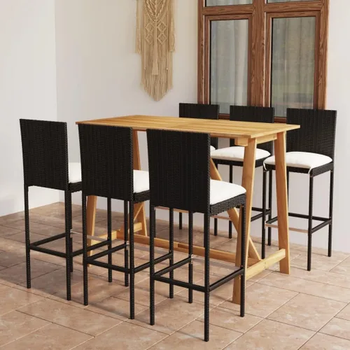 Vista 11 de Ensemble de Bar de Jardin Gris Anthracite 7 Pièces con primos, Mesa y Tabourets Haute Pour Terrasse, Balcón, Extérieur - Design Moderne en Bois