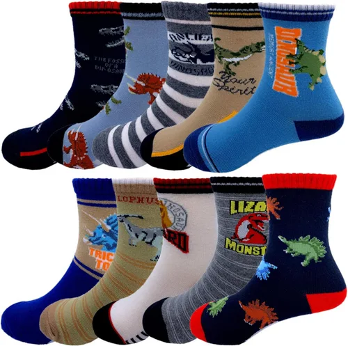 Vista 12 de Calcetines deportivos para niños Cczmfeas con diseño de dinosaurios animados, 10 pares Dinosaurios 2