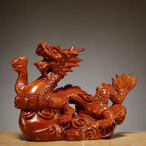Vista 7 de RCFINE Estatua de dragón pequeña de madera china Feng Shui Dragon Figurines 2024 Año del Dragón Regalo Escultura de dragón para el éxito