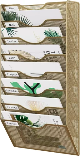 Vista 30 de EasyPAG Office - Carpeta de pared con 3 bolsillos para guardar archivos, organizador de metal para documentos Negro
