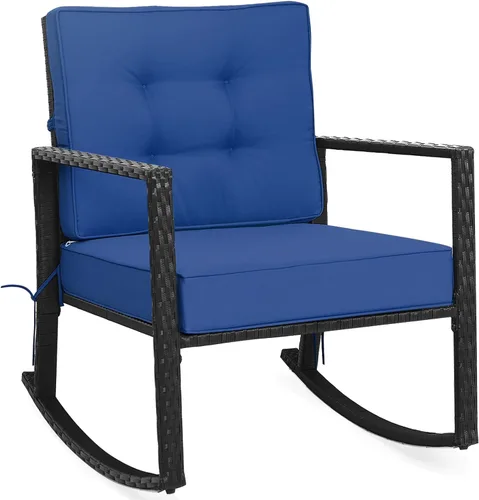 Vista 10 de Tangkula Mecedora de Mimbre, Silla Mecedora Deslizante de Ratán para Exteriores con Marco de Acero Resistente, Asiento de Muebles de Mimbre