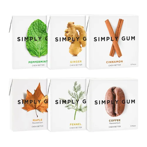 Vista 13 de SIMPLY Gum Canela, goma de mascar natural sin plástico, paquete de 6 (90 piezas) Vegano, Kosher, sin OGM, sin aspartamo y sin sorbitol