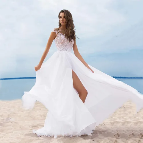Vista 2 de Vestidos de novia para mujer, talla grande, vestido de novia para playa, boda, encaje, bohemio, suelto, acampanado, formal, vestido de noche