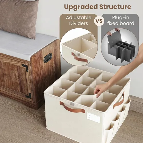 Vista 6 de Varhomax Shoe Organizer Box for Closet, Fabric Shoe Storage Bin with Adjustable Dividers & Clear Cover, Holds up 16-32 Pairs of Sneakers & Sandals