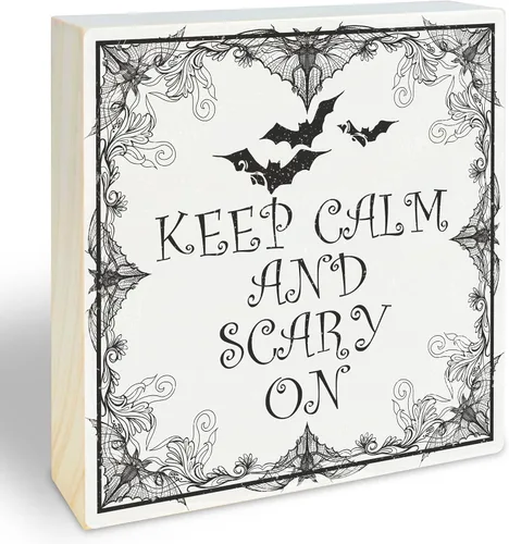 Vista 9 de Letrero de madera de Halloween de 5 pulgadas – Everyone Here Is A Little Batty – Letrero de madera rústica de murciélagos espeluznantes – Decoración