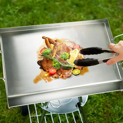 Vista 8 de VEVOR Plancha de acero inoxidable, plancha pre-sazonada de 23.5 x 16 pulgadas, sartén rectangular de doble quemador, sartén familiar antiadherente