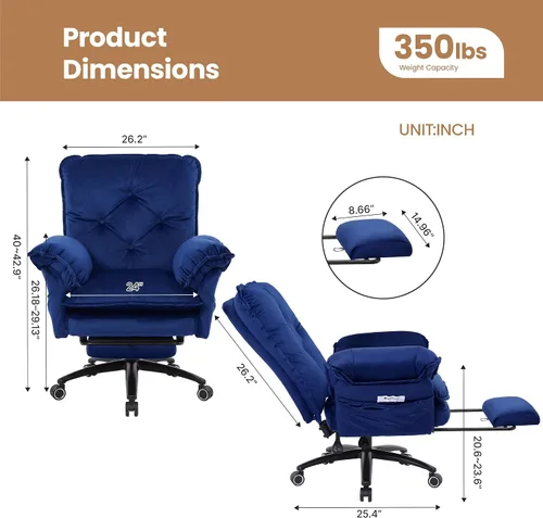 Vista 2 de FiveWillowise Silla cruzada con brazos abatibles, cómoda silla de oficina Azul (Velvet Blue)