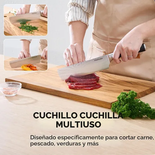 Vista 5 de Cuchillo Nakiri - Cuchillo de verduras de 7" de corte preciso, cuchillo de cocina de acero de alto carbono, cuchillo de chef japonés multiusos