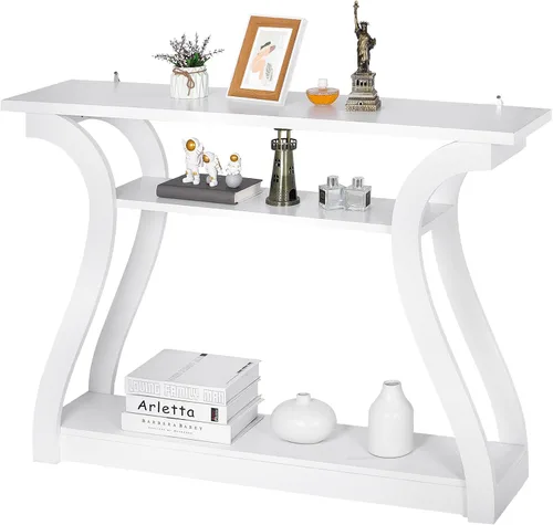 Vista 10 de ZENY Mesa consola, mesa de entrada con estantes de almacenamiento de 3 niveles, mesa de sofá larga estrecha para entrada, sala de estar, pasillo