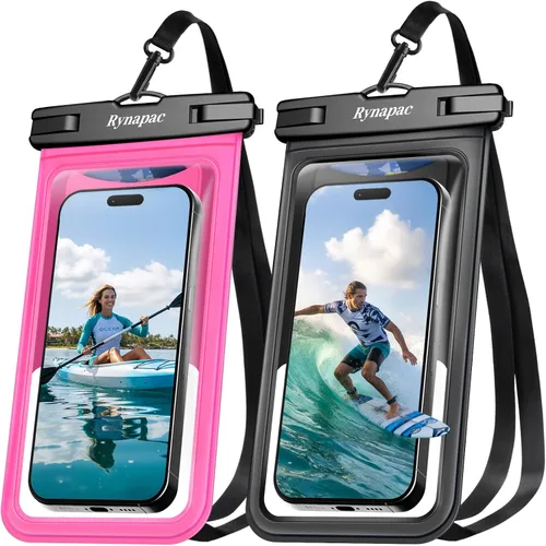 Vista 21 de Rynapac Funda impermeable para teléfono [hasta 8.5 pulgadas], paquete de 2, funda impermeable IPX8 con cordón para iPhone 17, 16, 15 Pro Max