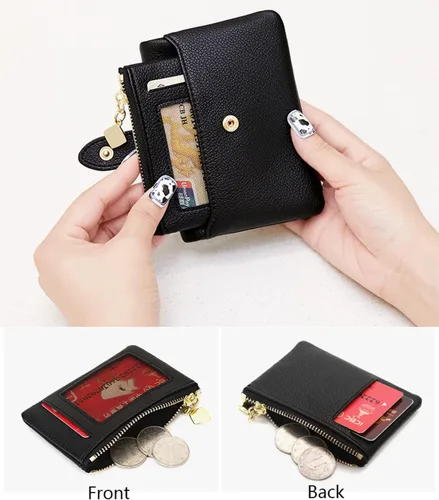 Vista 4 de AOXONEL Billeteras plegables para mujer, carteras pequeñas RFID para mujer, carteras compactas de cuero para mujer, con tarjetero extraíble