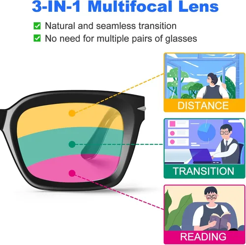 Vista 2 de VISOONE Progressive Multifocal Reading Glasses Spring Hinge Blue Light Blocking for Women and Men readers YALE Negro