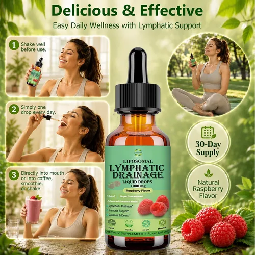 Vista 6 de Gotas de drenaje linfático liposomal Soporte del sistema linfático herbario 18 en 1 w. Echinacea Elderberry Dandelion Burdock Root Cleavers for
