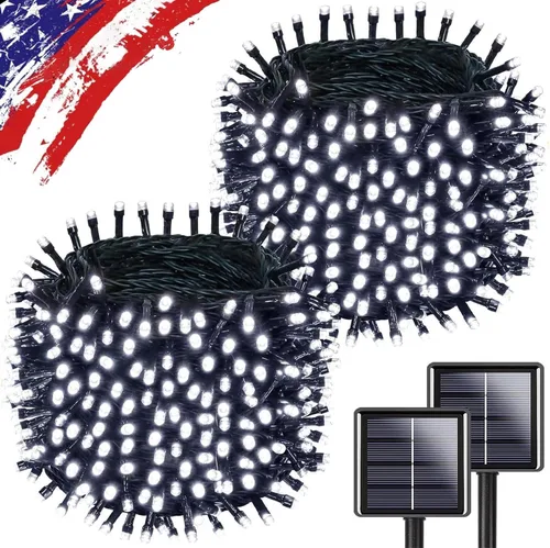 Vista 8 de KAQ - Juego de 200 luces solares LED para exteriores, impermeables, multicolor Total 66FT Flexible Wire With Bright LEDs, 8 Twinkle Modes with