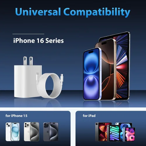 Vista 3 de Cargador para iPhone 16 15 Pro Max de carga rápida, bloque de carga USB C de 20 W para iPhone 16 15 con cable de carga tipo C de 3 metros