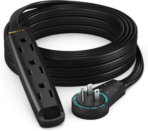 Vista 14 de Maximm Cable de extensión plano giratorio de 360 grados, cable de alimentación de 3 salidas múltiples de 1 pie con bucle, conexión a tierra 16 AWG