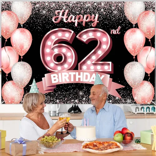 Vista 160 de Cartel de feliz cumpleaños décimo oro rosa, telón de fondo, saludos a 10 años, globos de confeti, decoración temática para niñas de 10 años