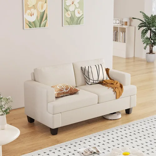 Vista 13 de Furnimart Sofás Seccionales para Sala de Estar, Modernos 2 Sofás de Dos Plazas y Sofá de 3 Plazas, Juego de Sofá de Asiento Profundo Color Crema