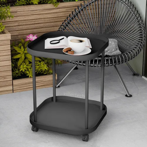 Vista 4 de Mesa auxiliar con ruedas Villertech, mesa auxiliar de sala de estar, mesa auxiliar de sofá móvil de plástico, mesa auxiliar pequeña, mesita de noche