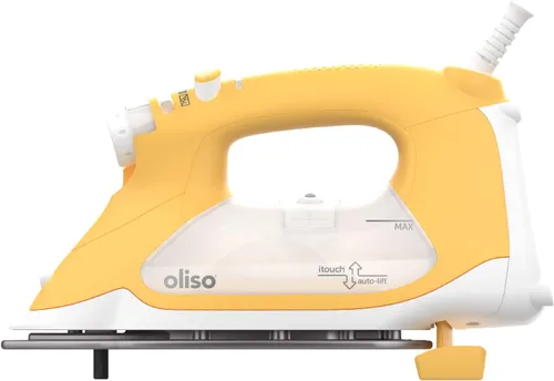 Vista 2 de Oliso TG1600 Pro Plus SmartIron de 1800 vatios con elevación automática y protector de suela de hierro de silicona Oliso Solemate (amarillo) + bolsa