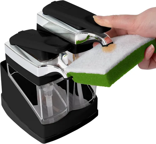 Vista 3 de Casabella Sider Duo - Dispensadores de jabón para fregadero con esponja, negro y cromado