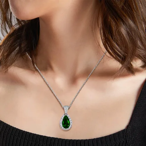 Vista 8 de Joyería clásica nupcial con forma de pera grande de 24 x 15 pulgadas, halo de lágrima solitaria AAA, 15 quilates de circonita cúbica, collar