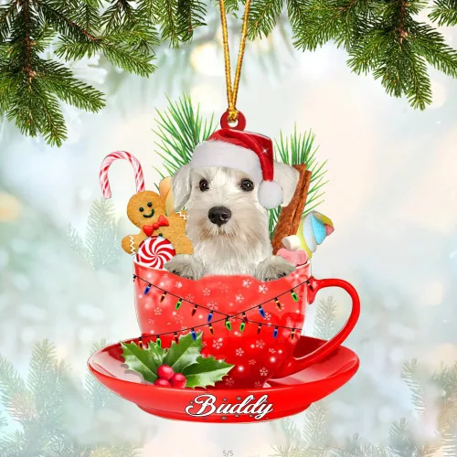 Vista 52 de Alaskan Malamute - Adorno de tetera de perro sentado en una tetera de Navidad, adorno de Navidad con nombre personalizado, adorno de automóvil
