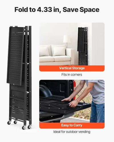 Vista 7 de VEVOR Estantería plegable de 4 niveles, estante de almacenamiento de metal plegable de 26 pulgadas de ancho x 13 pulgadas de profundidad x 46