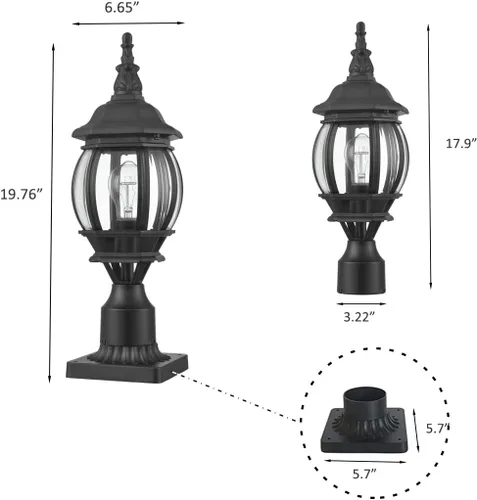 Vista 6 de HOLKIRT Luz de poste al aire libre, lámpara vintage, farol exterior impermeable con base de montaje en muelle para montaje en poste de jardín