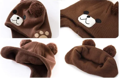 Vista 7 de LLmoway Gorro de punto con forro polar para bebé, con orejeras, pompón