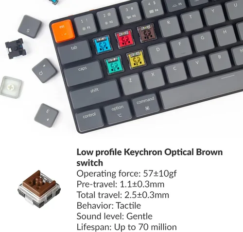 Vista 4 de Keychron K7 - Teclado mecánico inalámbrico Bluetooth inalámbrico con cable y cable con diseño de 65 de diseño ultra delgado intercambiable
