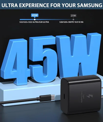 Vista 2 de 2025 Nuevo Cargador Súper Rápido de 45W Tipo C 3.0 Paquete de 2 con Cable de Carga Tipo C de 10 Pies - Cargador de Repuesto de 45W USB-C