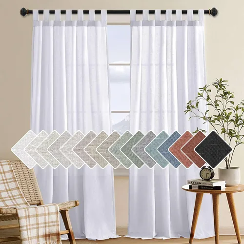 Vista 57 de Cortinas de lino para sala de estar, decoración para el hogar, con pestaña superior, privacidad añadida, ahorro de energía, filtro de luz