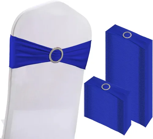 Vista 11 de WJWHQ 100 piezas de cintas elásticas de elastano con lazos para sillas, bandas de cubierta de silla con hebilla deslizante para eventos de boda