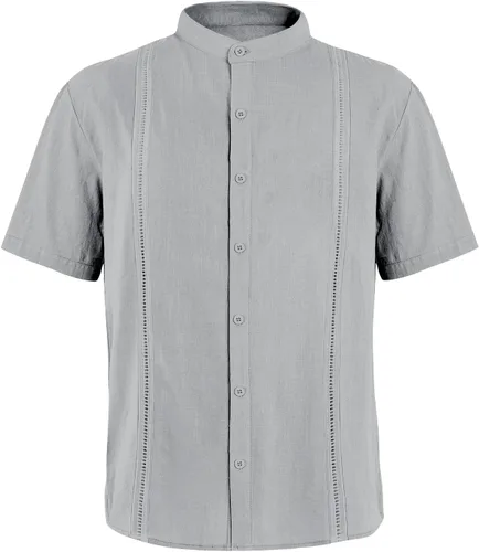 Vista 6 de Ryannology Camisas guayabera de lino de manga corta con botones para hombre, estilo casual, playa, campamento cubano, camisa mexicana para hombre
