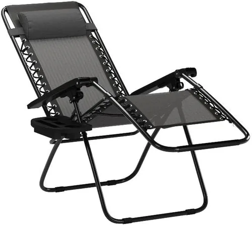 Vista 5 de Vnewone Zero Gravity - Juego de 2 sillas plegables para patio, plegables, antireclinables, con almohada y soporte para tazas, color negro