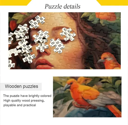 Vista 2 de Bird Pretty Girl Jigsaw Puzzles 500 Pieces for Adults with Mesh Storage Bag 2012123