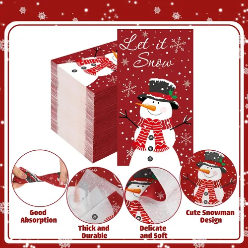 Vista 3 de 100 servilletas de Navidad con diseño de muñeco de nieve de invierno, 3 capas, servilletas de mano de papel de nieve, servilletas desechables