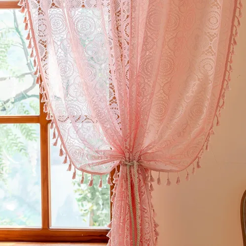 Vista 32 de YJ YANJUN - Cortinas de café boho, 24 pulgadas de largo, 2 paneles, cada una de 59" de ancho x 24" de largo, beige, con crochet, cortinas de cocina