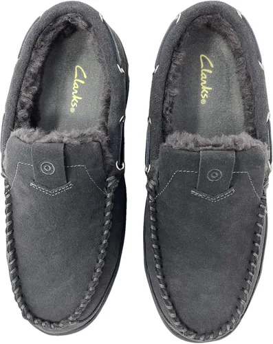 Vista 3 de Clarks Indoor Outdoor Grey House Slipper Suede Leather Sherpa Lined Ankle Bootie